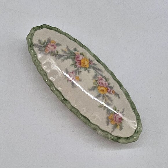 Floral Ceramic Trinket Box With Green Scalloped Edge & Pastel Design For Small J - Picture 3 of 7